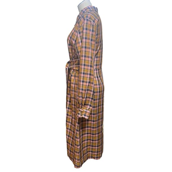 Gestuz Womens Tan Plaid Tie Waist AcieGZ Town & Country Half Button Dress Sz 40 - Picture 2 of 12